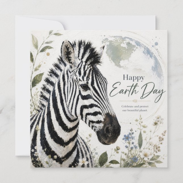 Happy Earth Day Zebra Wildlife Card (Front)