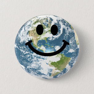 Happy Earth face 6 Cm Round Badge