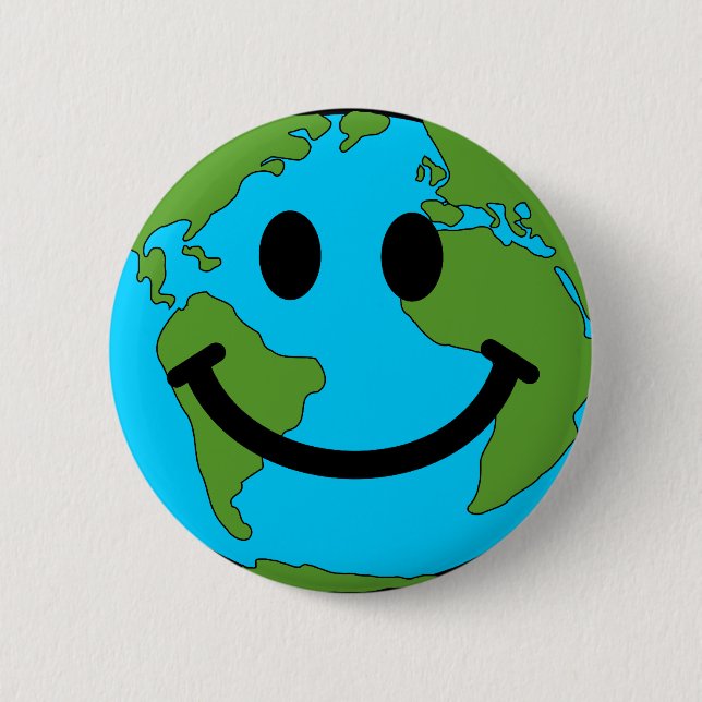 Happy Earth Face 6 Cm Round Badge (Front)