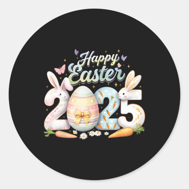 Happy Easter 2025 Bunny Rabbit Face Easter Day Wom Classic Round Sticker (Front)