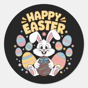 Happy Easter 2025  Eggs Bunny Cute Rabbit Classic Round Sticker