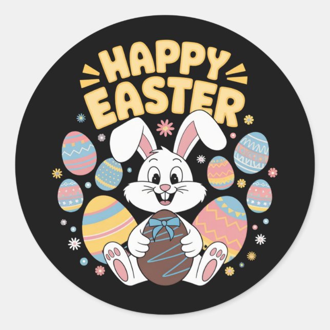 Happy Easter 2025  Eggs Bunny Cute Rabbit Classic Round Sticker (Front)
