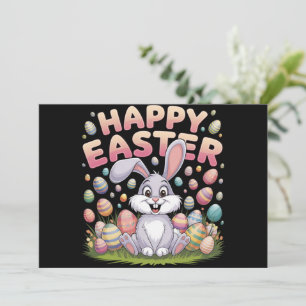 Happy Easter 2025  Eggs Bunny Cute Rabbit Invitation