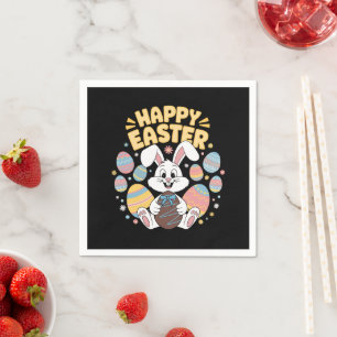 Happy Easter 2025  Eggs Bunny Cute Rabbit Napkin