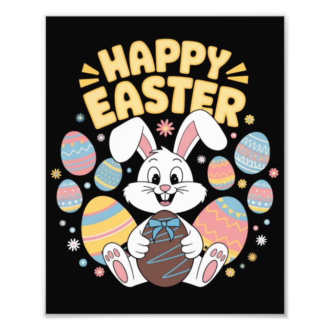Happy Easter 2025  Eggs Bunny Cute Rabbit Photo Print (Front)