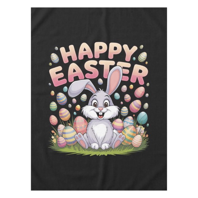 Happy Easter 2025  Eggs Bunny Cute Rabbit Tablecloth (Front)