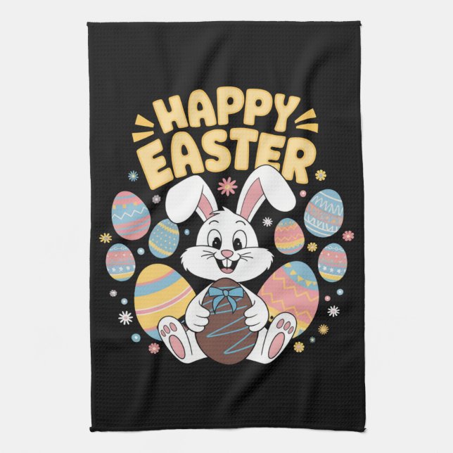 Happy Easter 2025  Eggs Bunny Cute Rabbit Tea Towel (Vertical)