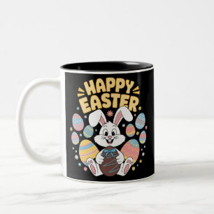 Happy Easter 2025 Eggs Bunny Cute Rabbit Two-Tone Coffee Mug