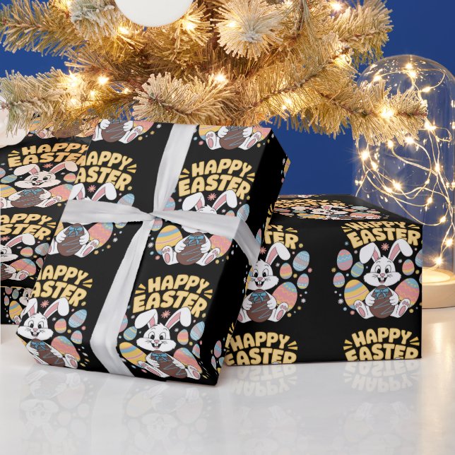 Happy Easter 2025  Eggs Bunny Cute Rabbit Wrapping Paper (Holidays)