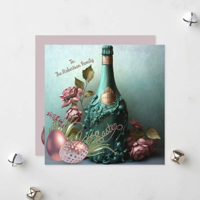 Happy Easter 2025 Wall Art with Ornate Bottle  Holiday Card (Front/Back In Situ)