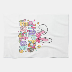 Happy Easter 2026 Cute Bunny Rabbit Easter Day Wom Tea Towel