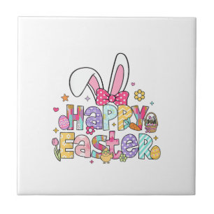 Happy Easter 2026 Cute Bunny Rabbit Easter Day Wom Tile