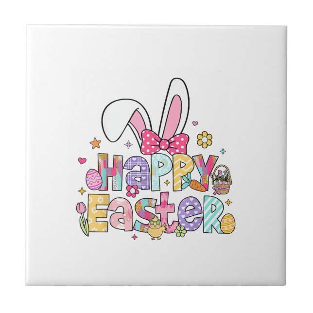 Happy Easter 2026 Cute Bunny Rabbit Easter Day Wom Tile (Front)