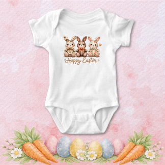 Happy Easter 3 Charming Plaid Bunnies Baby Bodysuit