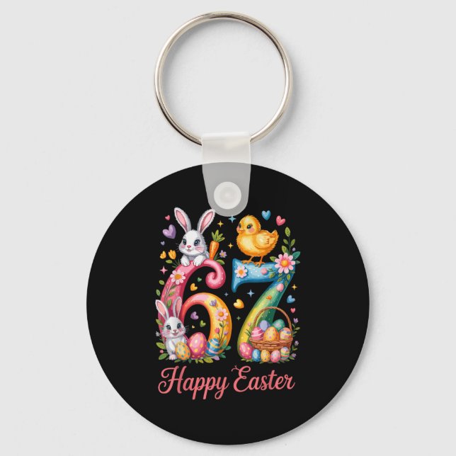 Happy easter 67 meme number birthday bunny chick key ring (Front)