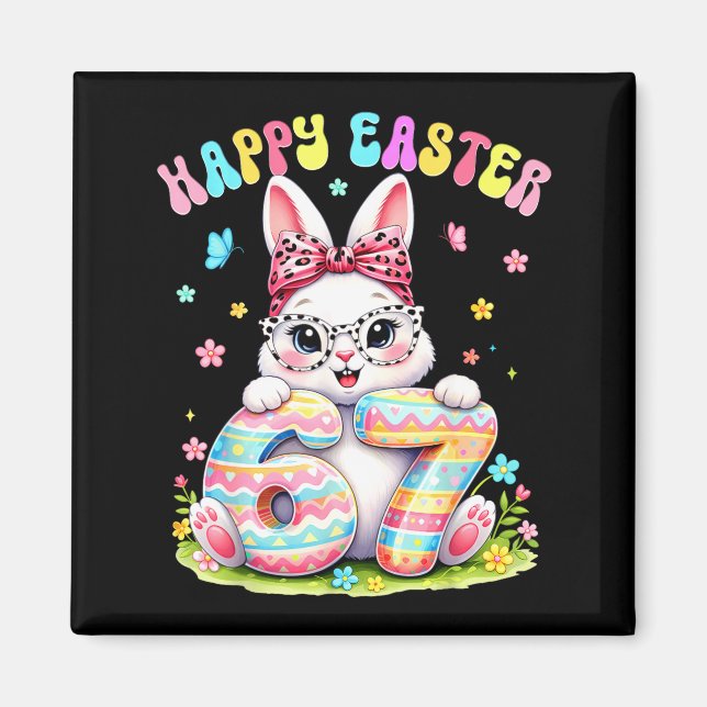 Happy easter 67 meme rabbit six seven cute bunny magnet (Front)