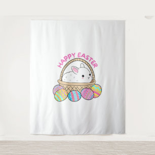 Happy Easter A Cute Easter Bunny In A Basket Tapestry