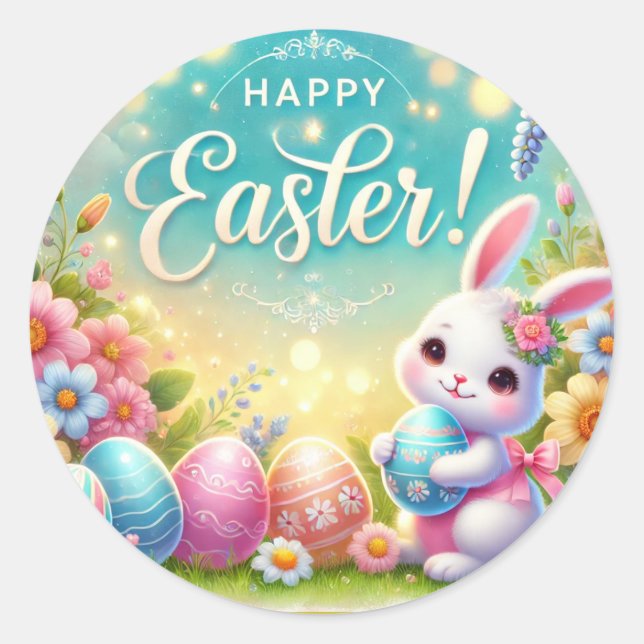 "Happy Easter: A Day of Love & Laughter" Classic Round Sticker (Front)
