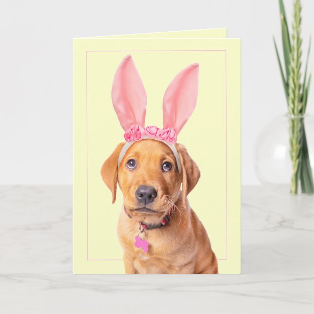 Happy Easter Adorable Labrador Puppy in Bunny Ears Holiday Card (Front)