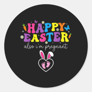 Happy Easter Also Pregnant Footprints Baby Classic Round Sticker