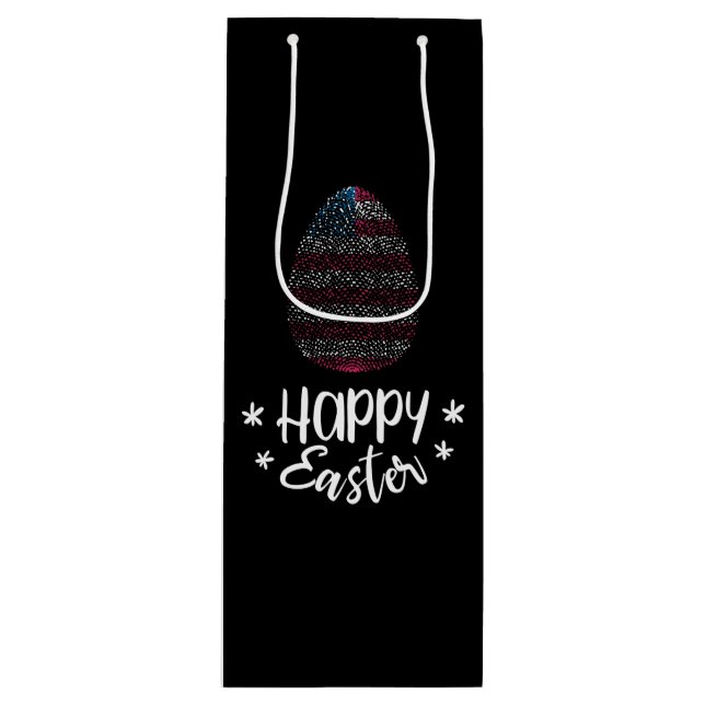 Happy Easter and Easter egg with American flag Wine Gift Bag (Front)