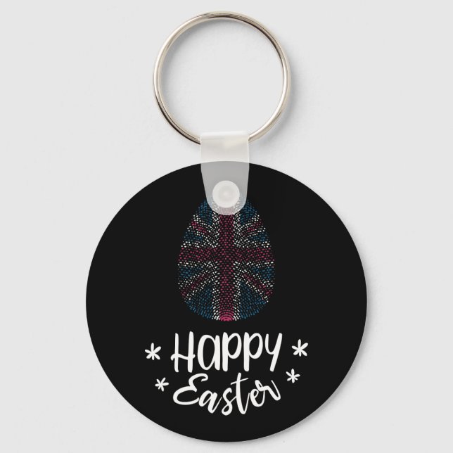 Happy Easter and Easter egg with UK flag Key Ring (Front)