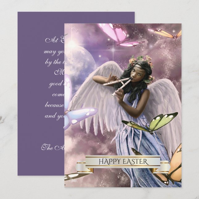 Happy Easter.Angel with Butterflies Cards (Front/Back)