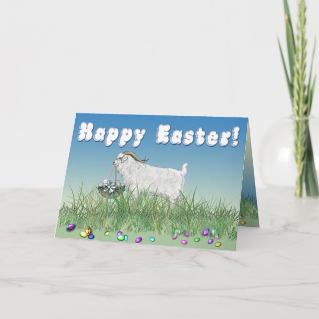 Happy Easter Angora Buck Goat Holiday Card (Front)
