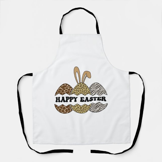 Happy Easter Animal Print Easter Eggs Bunny Apron (Front)
