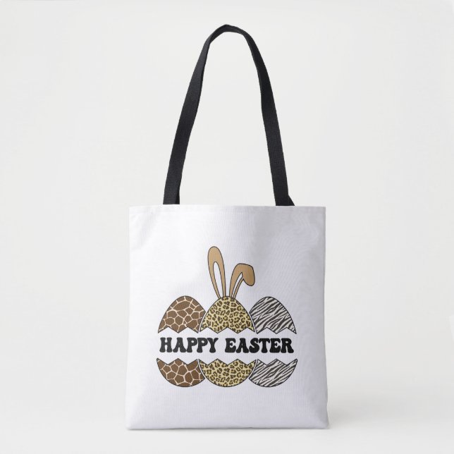 Happy Easter Animal Print Easter Eggs Bunny Tote Bag (Front)