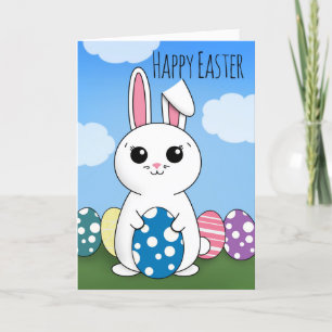 Happy Easter Anyone Cute Bunny WIth Eggs Holiday Card