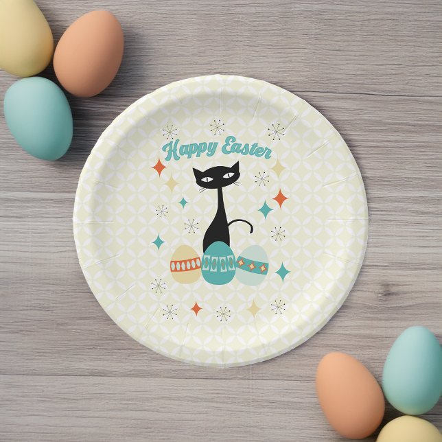 Happy Easter, Atomic Era, Mid Century Modern Cat Paper Plate (Creator Uploaded)