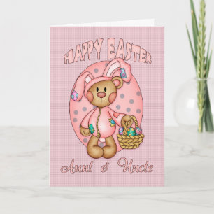 Happy Easter - Aunt & Uncle - Cute Teddy Bear In B Holiday Card