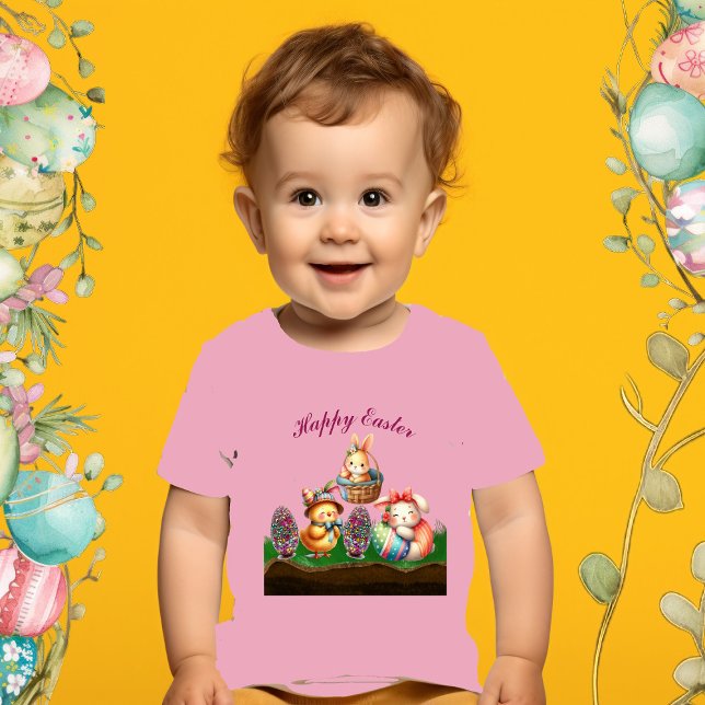 Happy Easter Baby Animals Chick Rabbit Eggs Basket T-Shirt (Happy Easter Baby Animals Chick Rabbit Eggs Basket Baby T-Shirt)