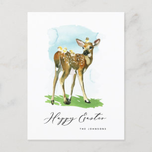 Happy Easter Baby Deer and Chicks Holiday Postcard