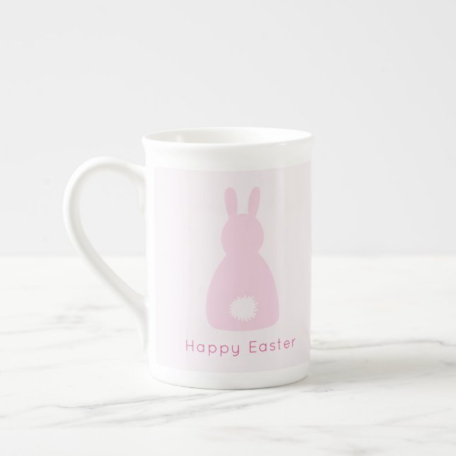 Happy Easter Baby Pink Bunny Tail Bone China Mug (Left)