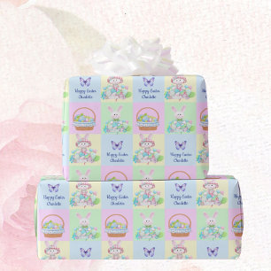 Happy Easter Baby's Name Soft Pastels Bunny Wrapping Paper