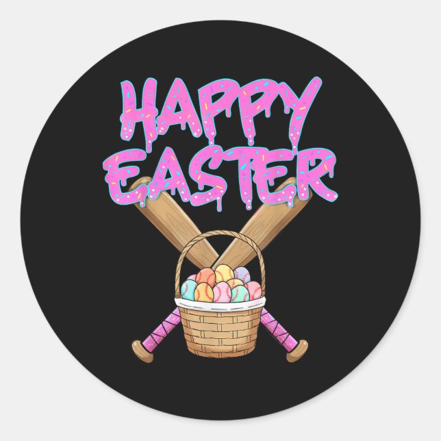 Happy Easter Baseball Bat Ice Cream Drip With Egg  Classic Round Sticker (Front)