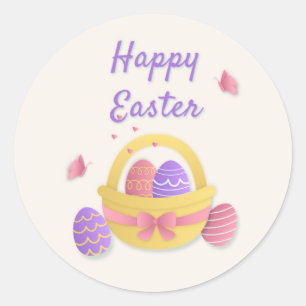 Happy Easter basket and butterflies Classic Round Sticker