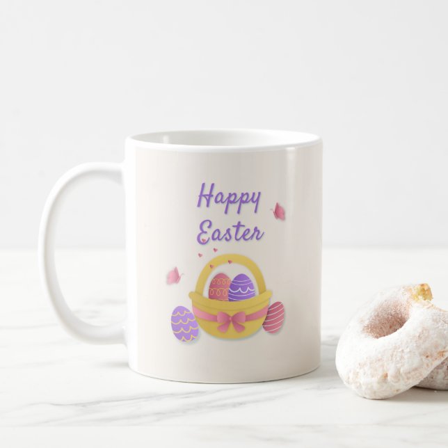 Happy Easter basket and butterflies Coffee Mug (With Donut)