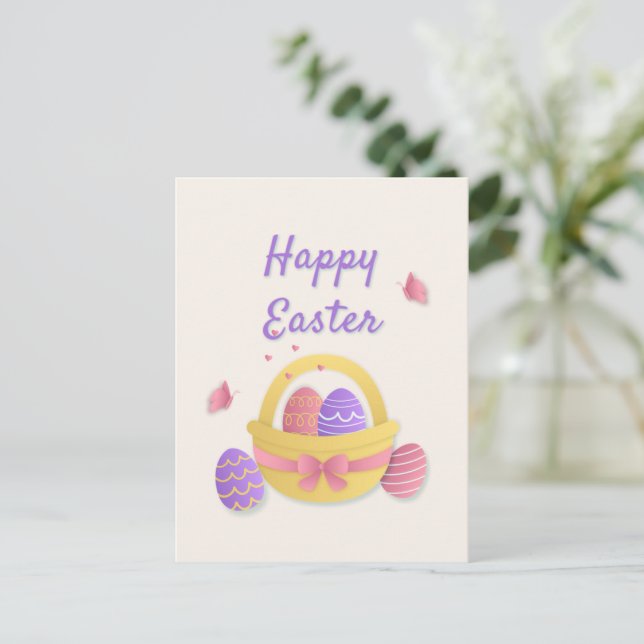 Happy Easter basket and butterflies Postcard (Standing Front)