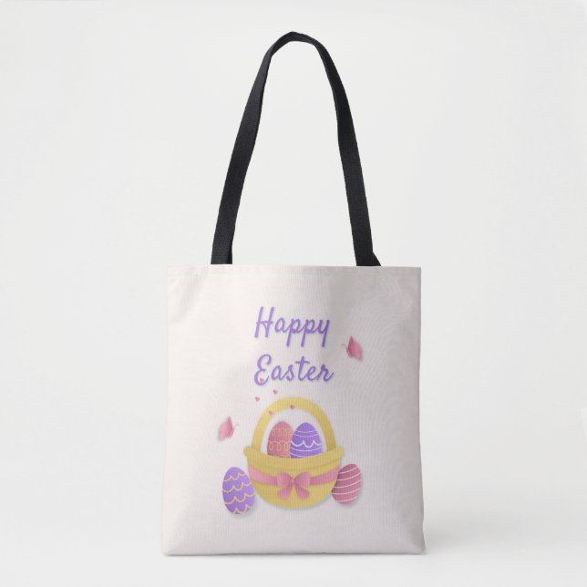 Happy Easter basket and butterflies Tote Bag (Front)