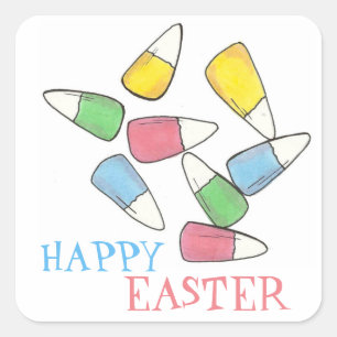 Happy Easter Basket Candy Corn Candycorn Kernels Square Sticker
