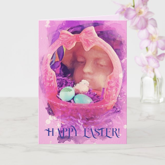 HAPPY EASTER BASKET EGGS CHICK CHILD BLESSINGS CARD (Orchid)