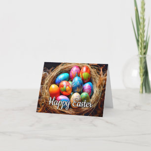 Happy Easter Basket Full Of Eggs Holiday Card