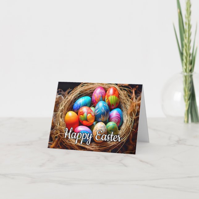 Happy Easter | Basket Full Of Eggs Holiday Card (Front)