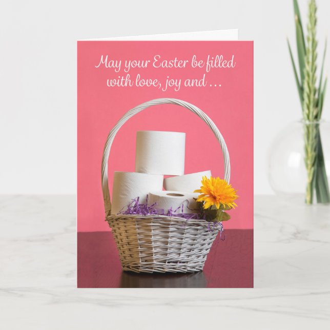 Happy Easter Basket of Toilet Paper on Pink Holiday Card (Front)