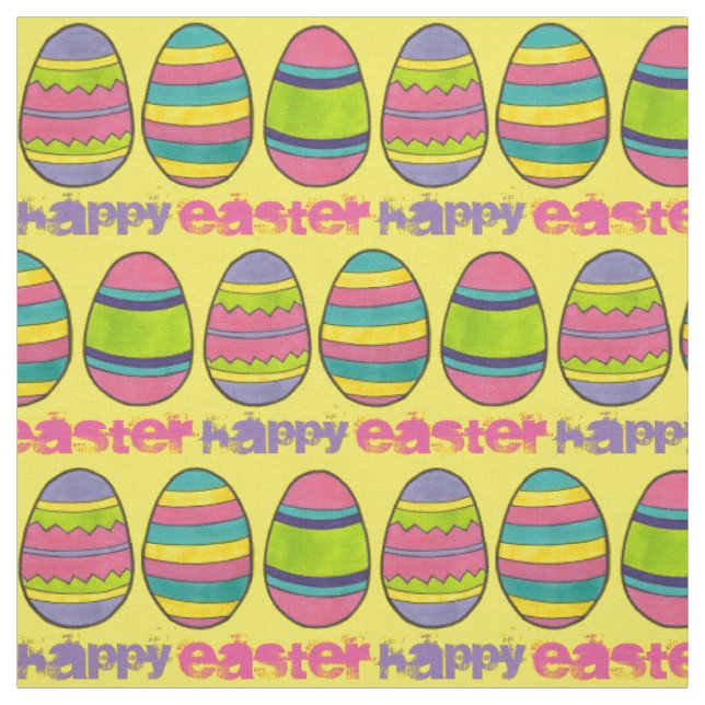 Happy Easter Basket Painted Egg Hunt Eggs Fabric (Swatch)