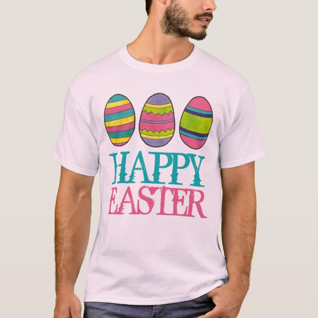 Happy Easter Basket Painted Egg Hunt Eggs T-Shirt (Front)