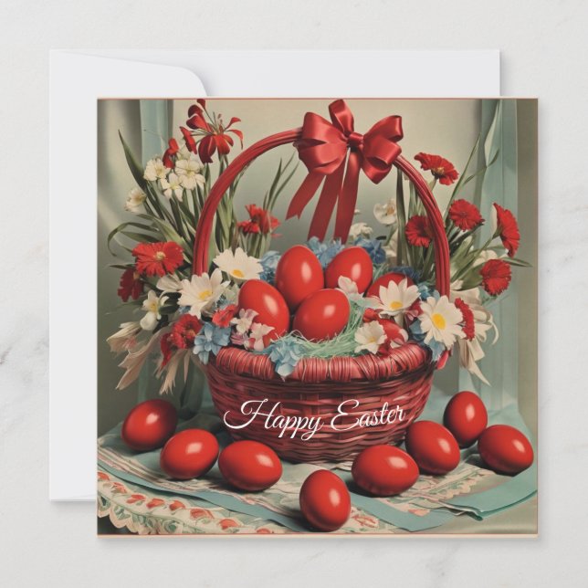 Happy Easter basket with eggs Holiday Card (Front)